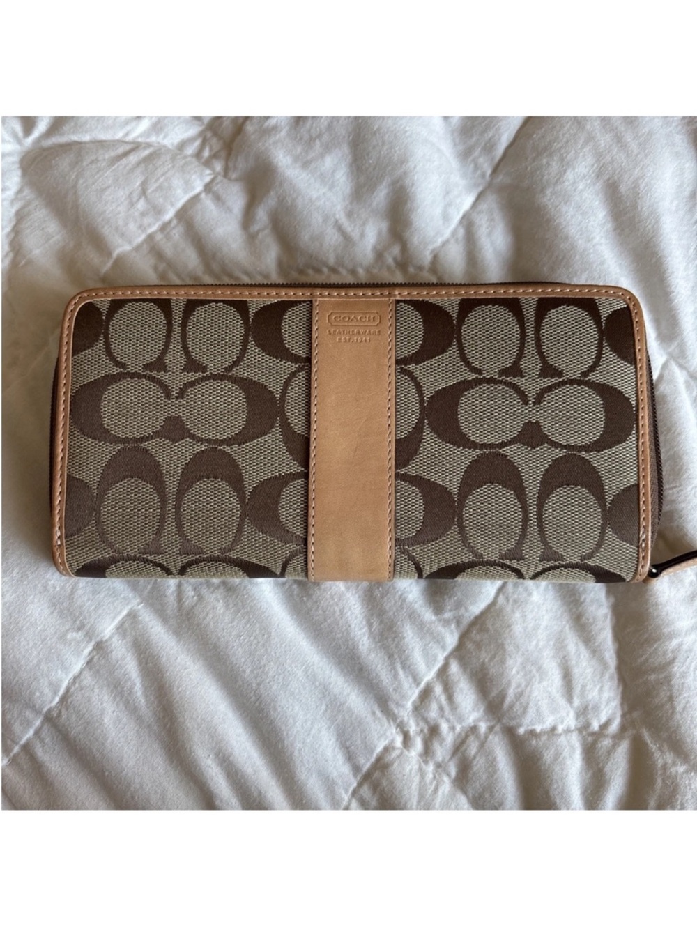 Coach Zip-Around Wallet in Brown and Tan Signature Canvas